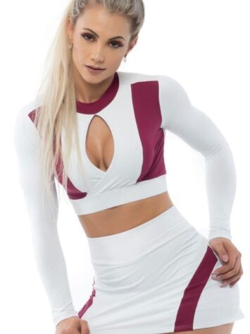BFB Activewear Cropped Top Long Sleeve Sexy Lush – white/marsala